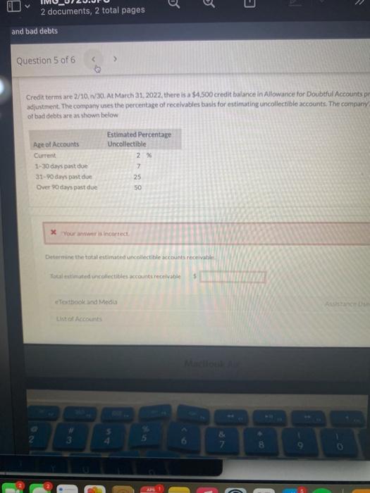  2 documents, 2 total pages and bad debts > Question 5