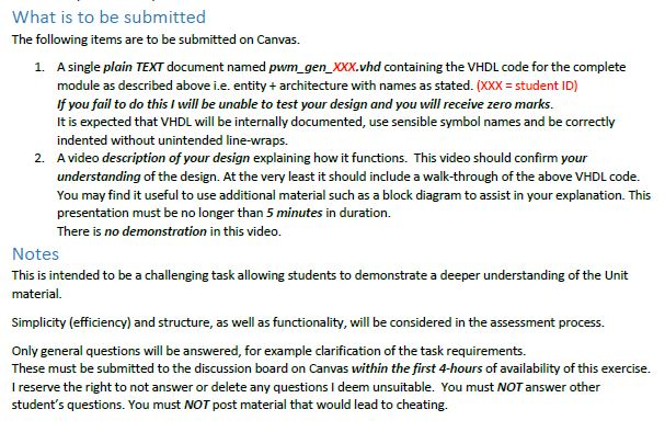 tasked with designing a Pulse-width-Modulated (PWM) waveform generator. This is to consist