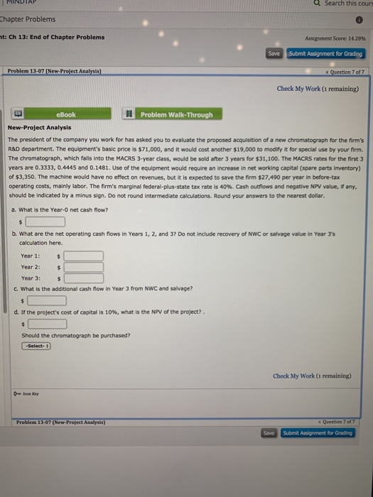  MINDIAP Search this cours Chapter Problems ht: Ch 13: End of