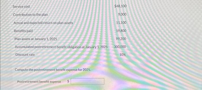 Compute the postretirement benefit expense for 2025