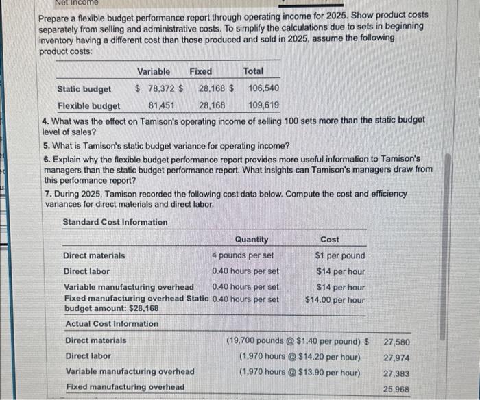 What is Tamison's static budget variance for operating income? 6. Explain why