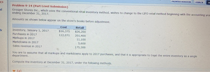  ES PRINTER VERSION 4 BACK N Problem 9-14 (Part Level Submission)