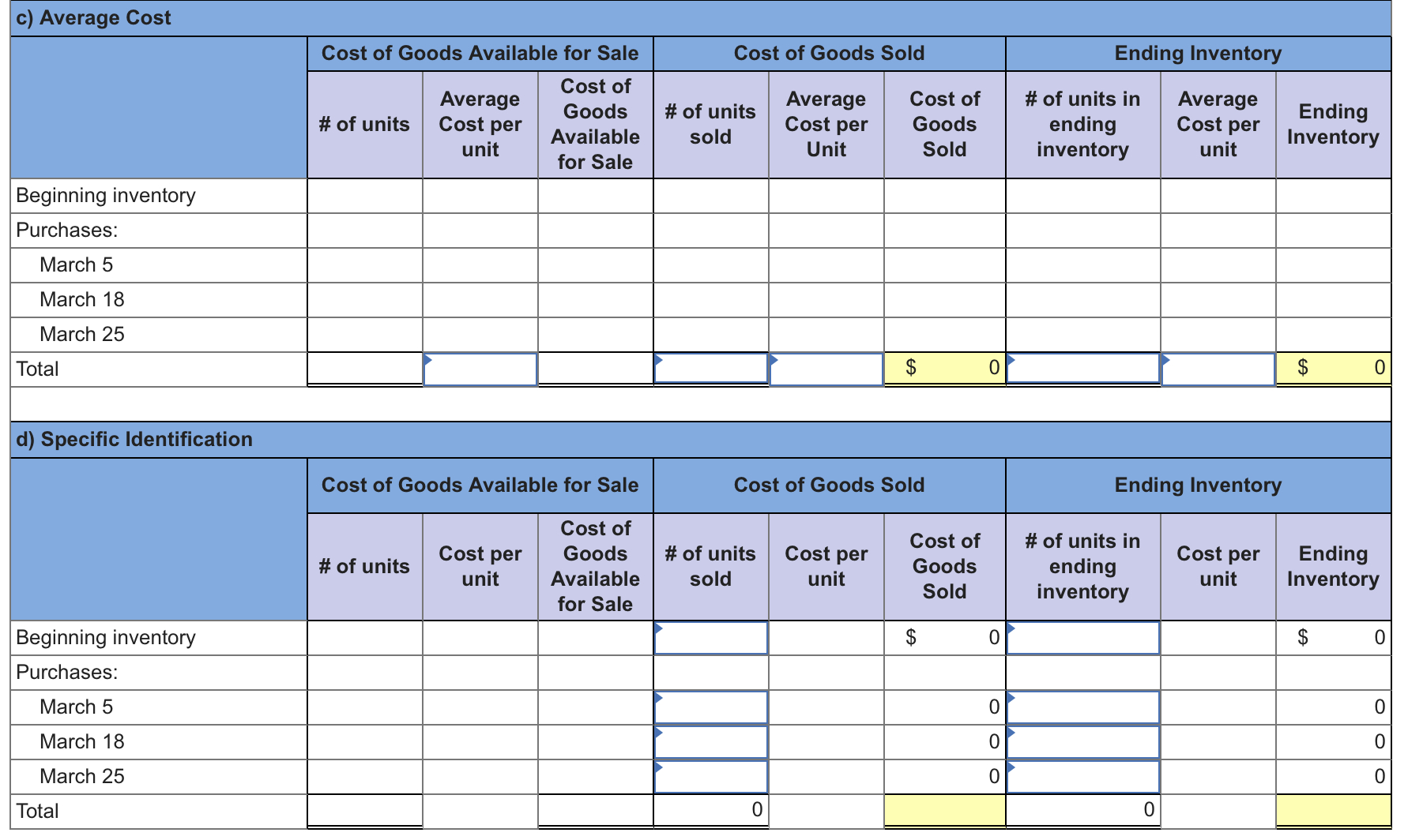 \hline & \multicolumn{3}{|c|}{ Cost of Goods Available for Sale } & \multicolumn{3}{|c|}{