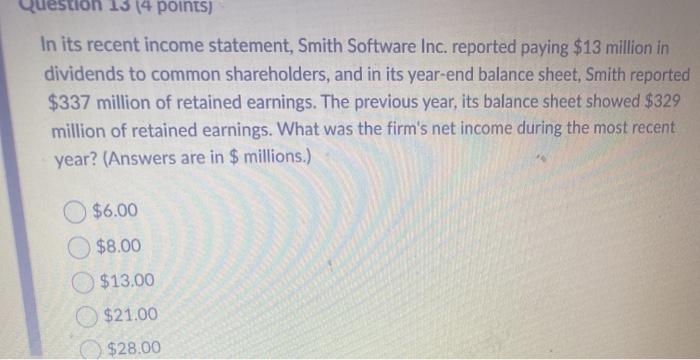  question 13 14 points) In its recent income statement, Smith Software