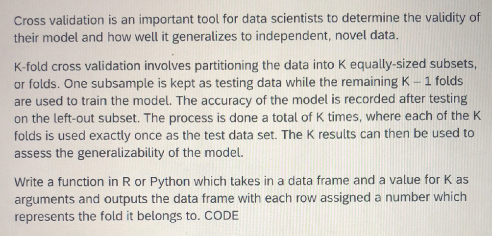 pls help me with this for R code, thx:) Cross validation is
