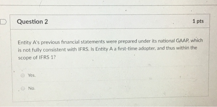  D Question 2 1 pts Entity A's previous financial statements were