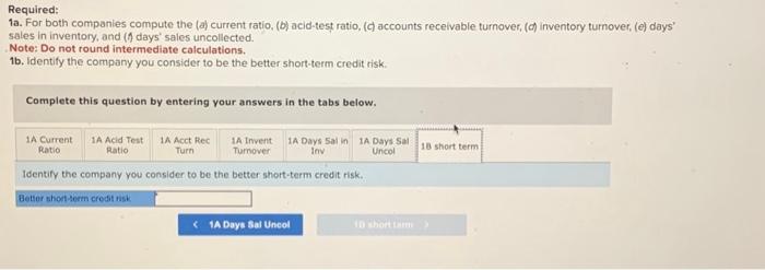 (b) acid-test ratio, (c) accounts recelvable turnover, (d) inventory tumover, (e) days'