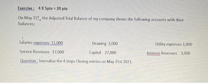  Exercise : 4 X 5pts = 20 pts On May 31,