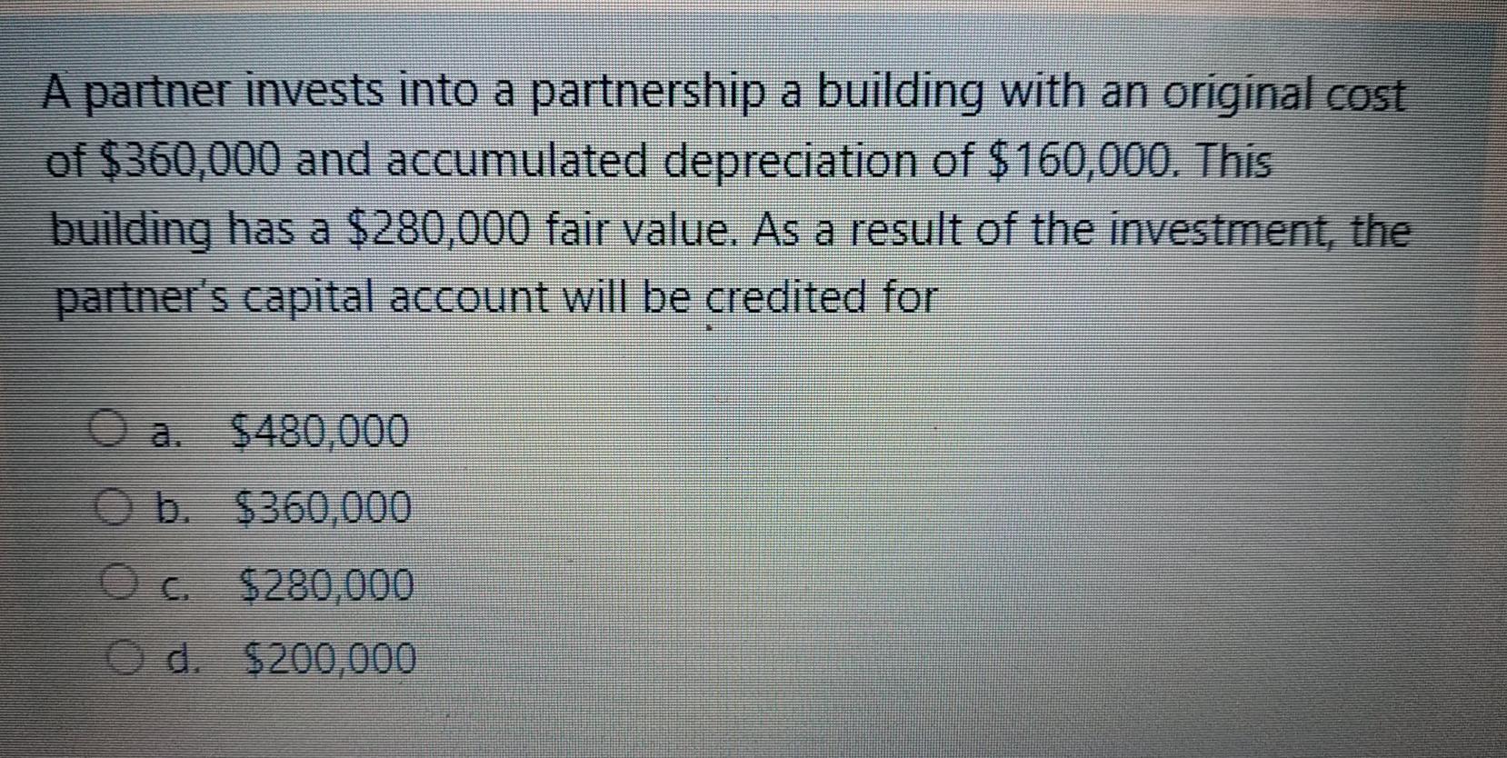 A partner invests into a partnership a building with an original