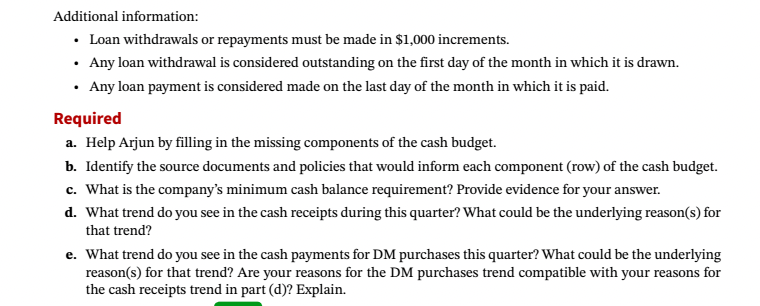 responsible for putting together his company's cash budget for the past three