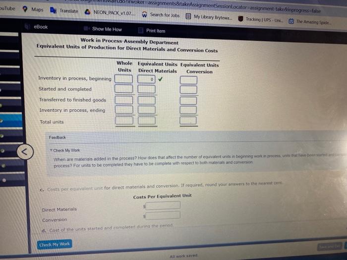 together with information concerning production, are as follows. Al direct materials a