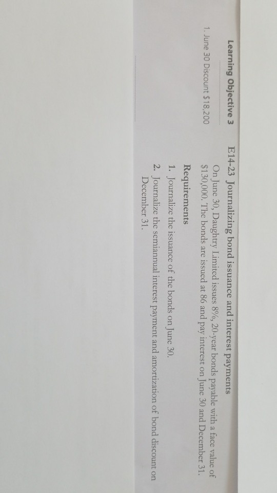 Learning Objective 3 E14-23 Journalizing bond issuance and interest payments On