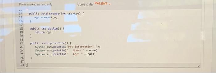print information using printinfo0 - create a Cat pet, use printinfo0 to