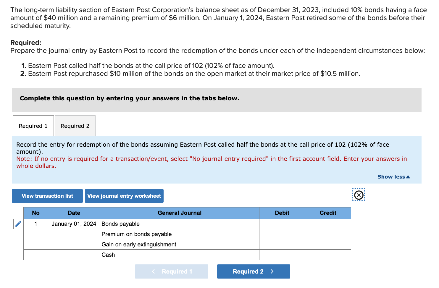 The long-term liability section of Eastern Post Corporation's balance sheet as