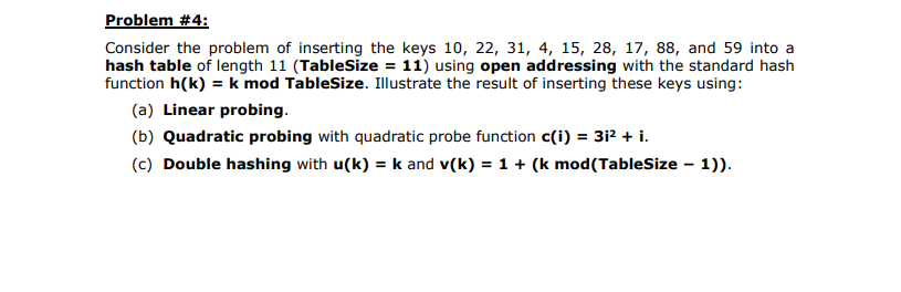 Problem #4: Consider the problem of inserting the keys 10, 22,