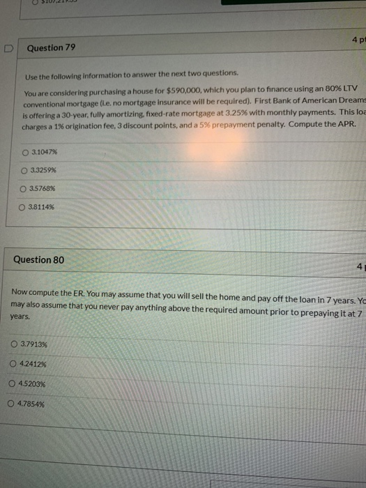  4 p Question 79 Use the following information to answer the