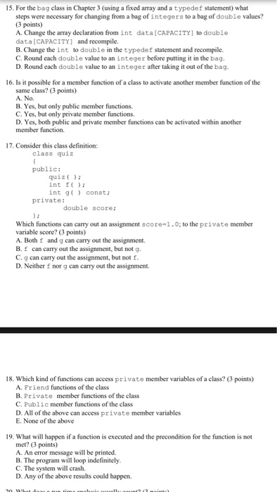  15. For the bag class in Chapter 3 (using a fixed