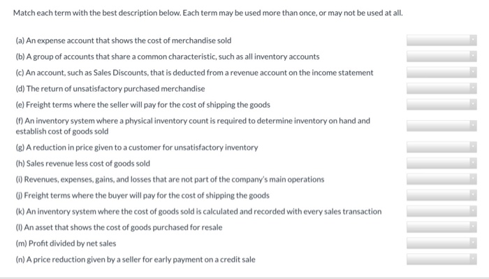  part B is partially correct Match each term with the best