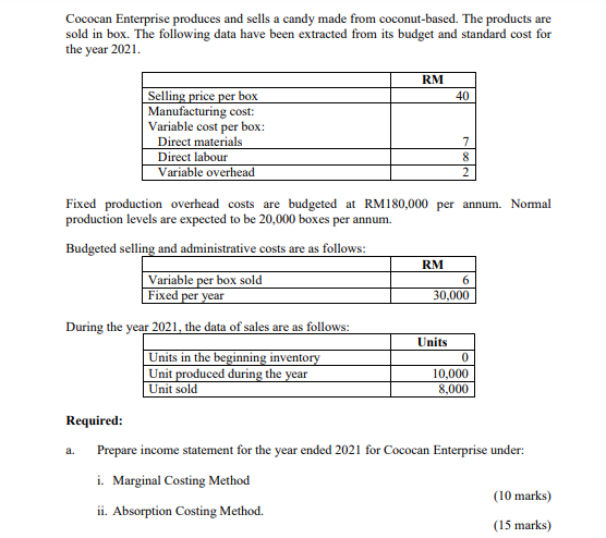 Cococan Enterprise produces and sells a candy made from coconut-based. The