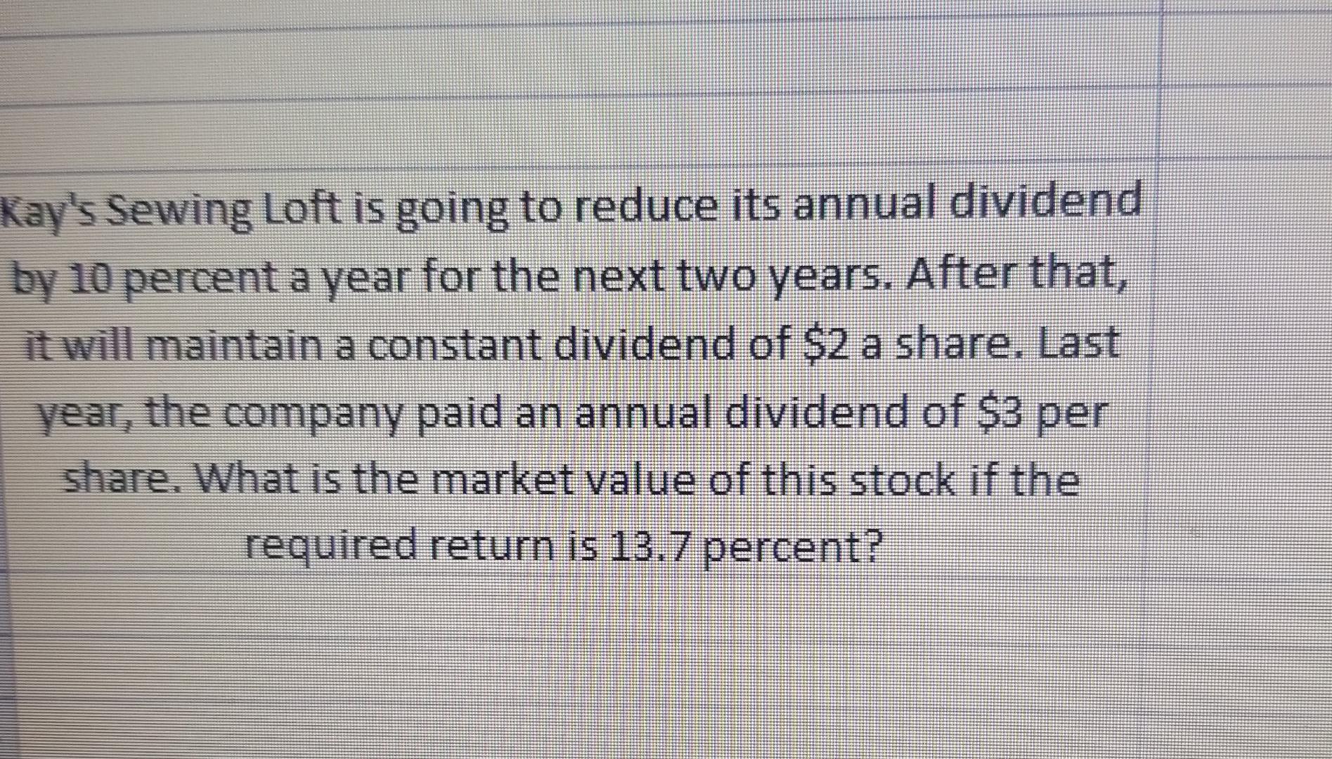 excel formula please Kay's Sewing Loft is going to reduce its