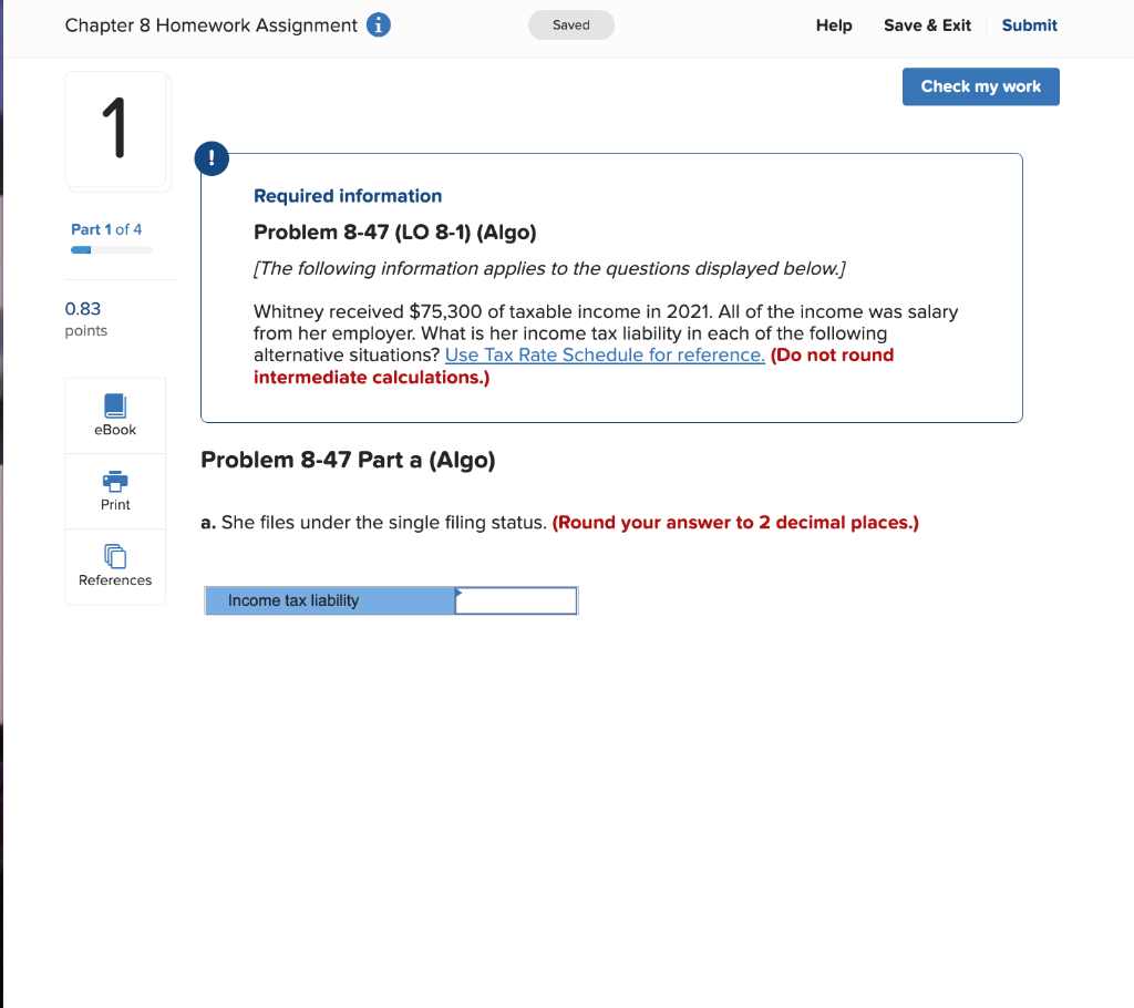  Chapter 8 Homework Assignment i Saved Help Save & Exit Submit