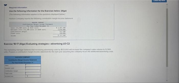 this is a 2 part question Required information Use the following information