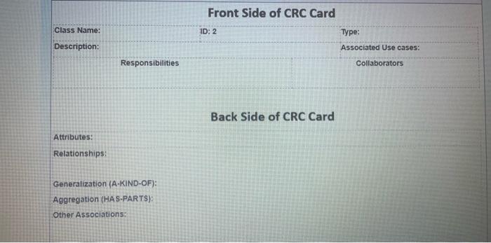 tof estion Situation CRC Card (8 Marks) Using the following sample, and