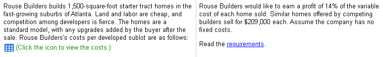  Drop down options: Requirement 1: 1. cost-plus or target-costing 2. price-setters