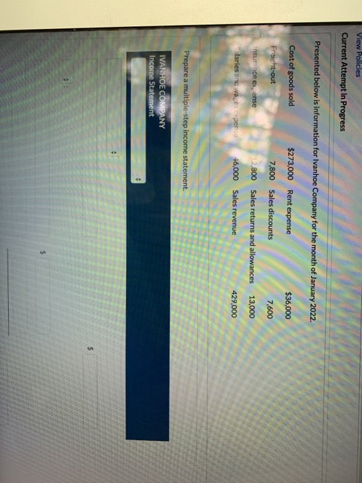  Current Attempt in Progress Presented below is information for Ivanhoe Company