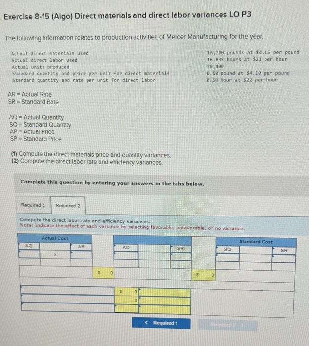 labor variances LO P3 The following information relates to production activities of