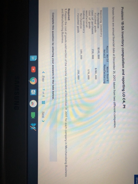  Solve and explain this Problem 18-5A Inventory computation and reporting LO