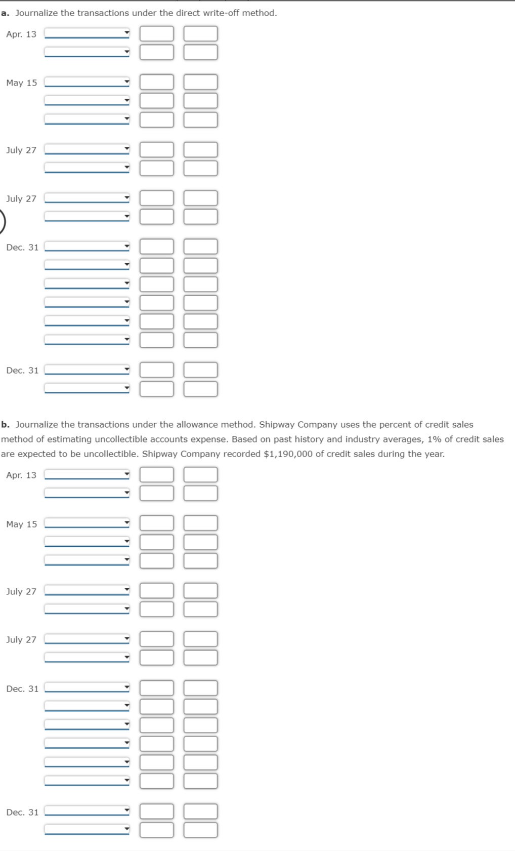 the Direct Write-Off and Allowance Methods The following selected transactions were taken