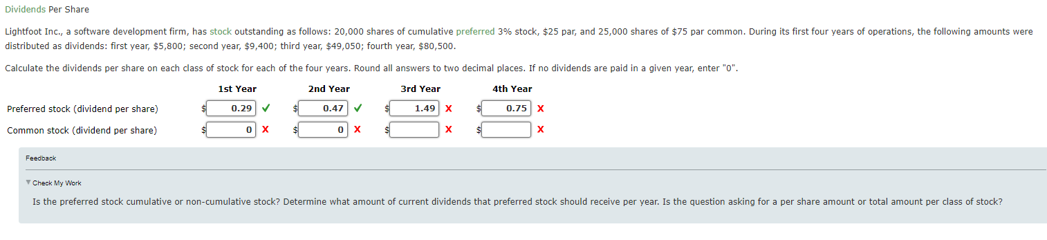  listributed as dividends: first year, $5,800; second year, $9,400; third year,