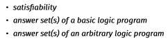 satisfiability answer set(s) of a basic logic program answer set(s) of