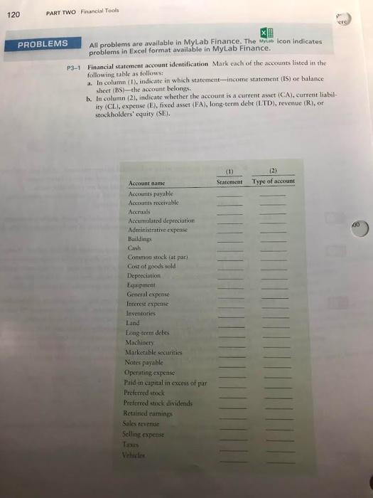  use in excel sheet 120 PART TWO Financial Tools CEC PROBLEMS