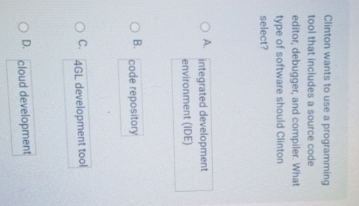  Clinton wants to use a programming tool that includes a source