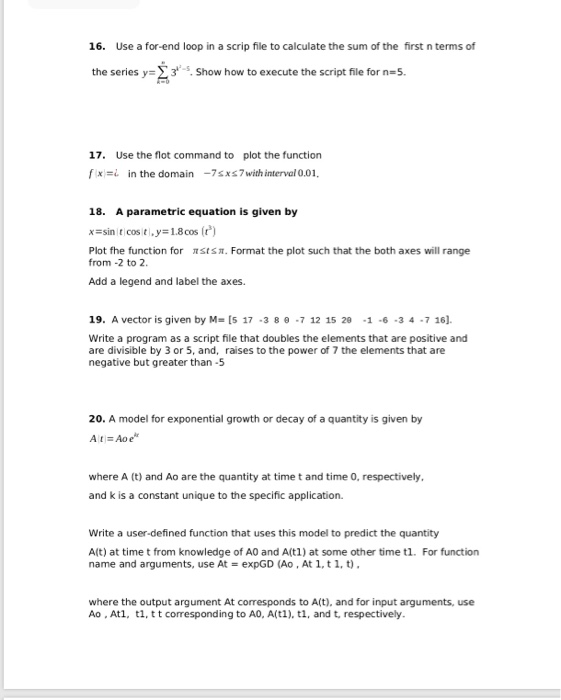  According to matlab 16. Use a for-end loop in a scrip