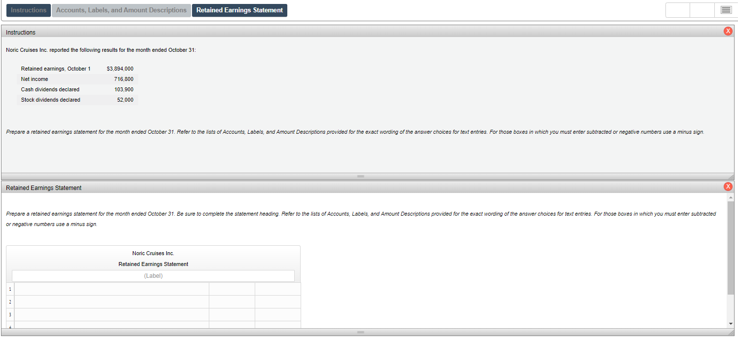 Instructions Accounts, Labels, and Amount Descriptions Retained Earnings Statement Instructions Noric