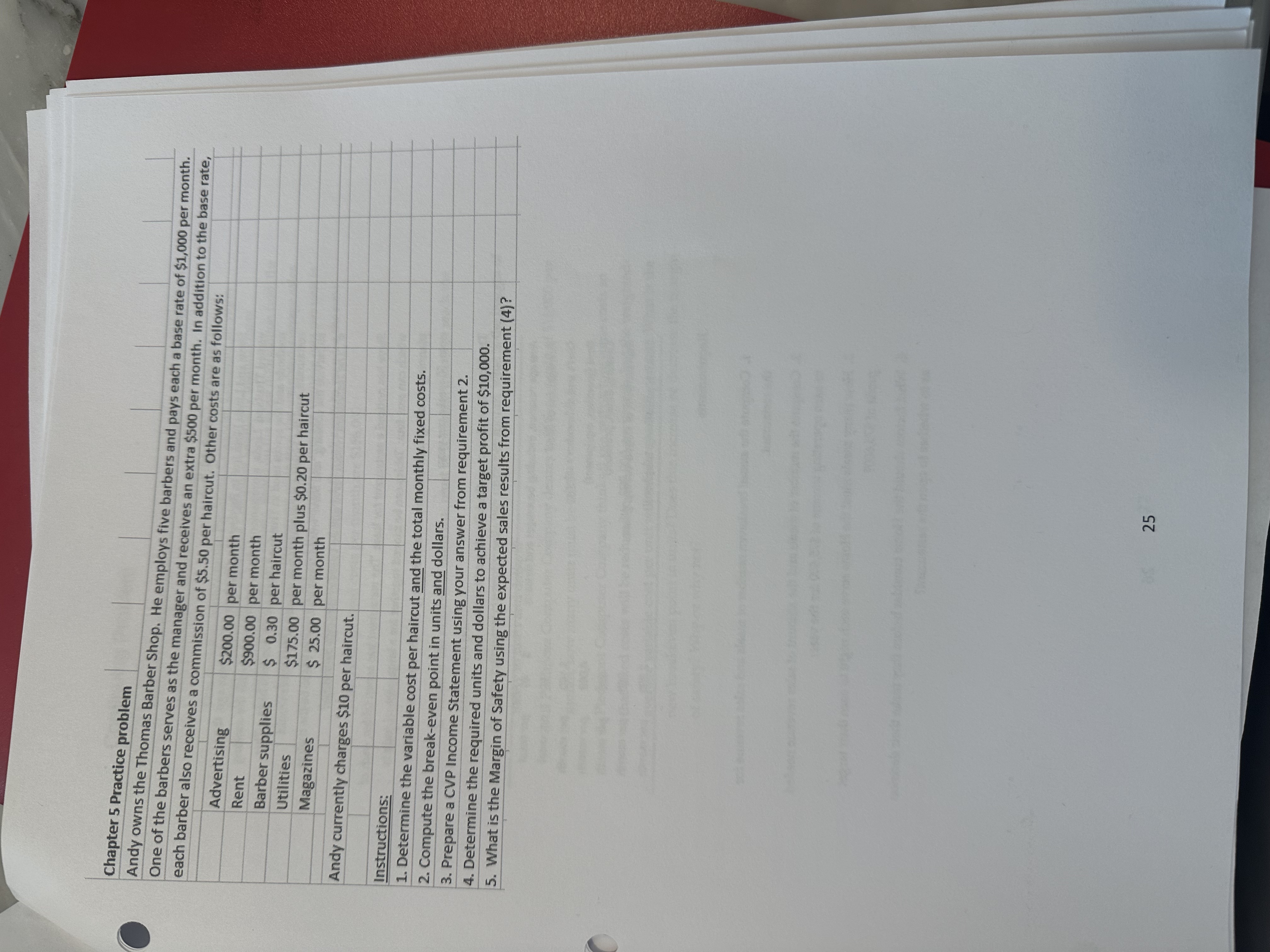  Chapter 5 Practice problem Andy owns the Thomas Barber Shop. He