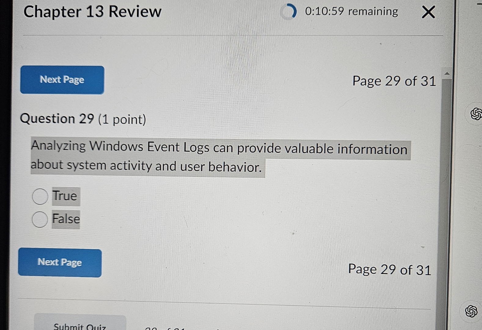  Chapter 13 Review 0:10:59 remaining Page 29 of 31 Question 29(1