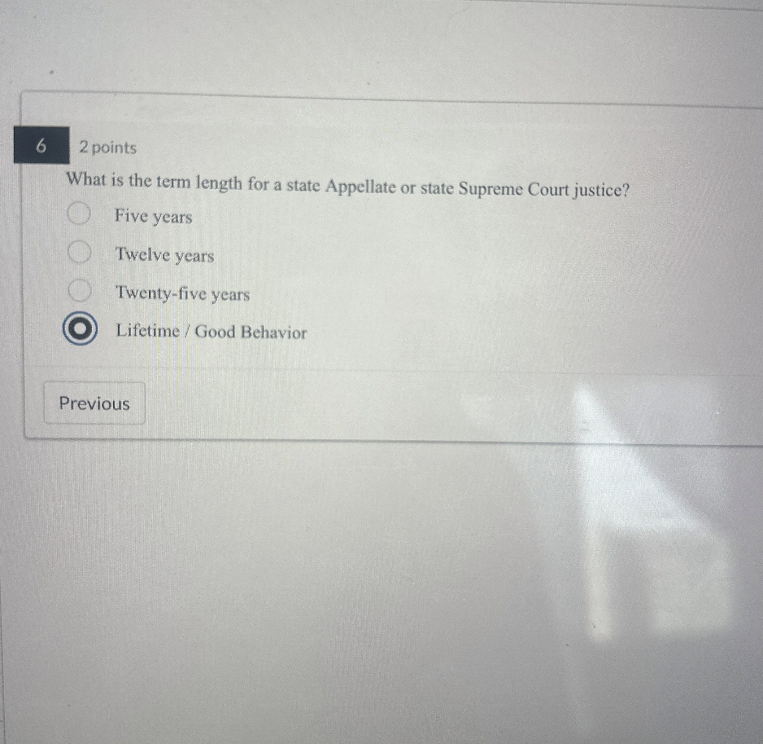  2 points What is the term length for a state Appellate