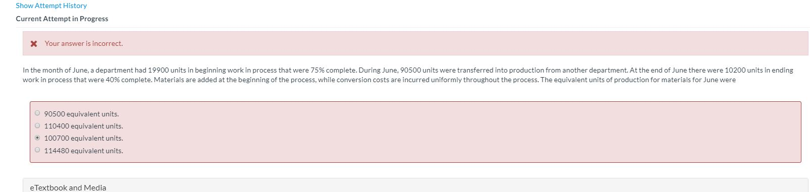 Show Attempt History Current Attempt in Progress * Your answer is