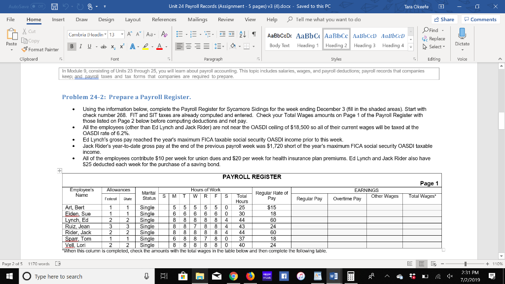 Unit 24 Payroll Records (Assignment-5 pages) v3 (4).docx Saved to this