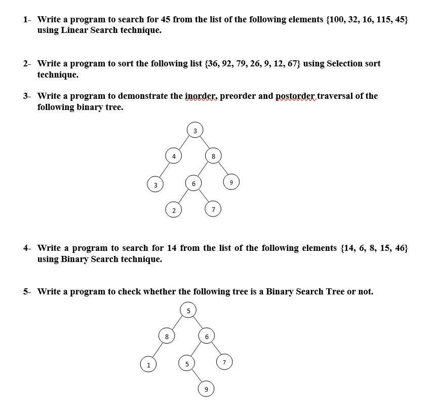 1- Write a program to search for 45 from the list