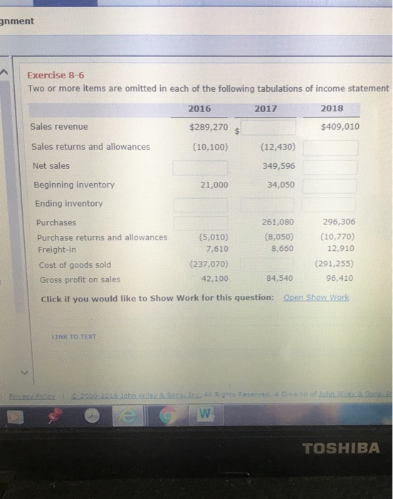  gnment Exercise 8-6 Two or more items are omitted in each