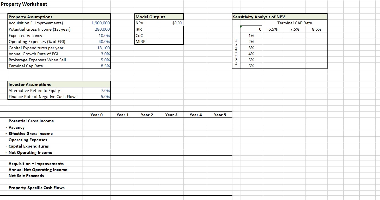  Use Excel to build a 5-year Pro Forma for an Office