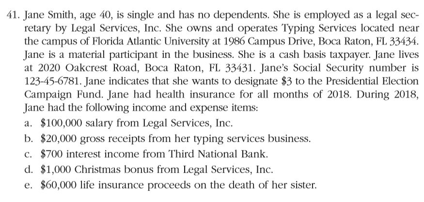  Please help with part 2. 41. Jane Smith, age 40, is