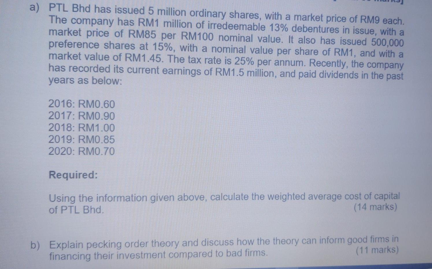  Ask for extra questions if required. a) PTL Bhd has issued