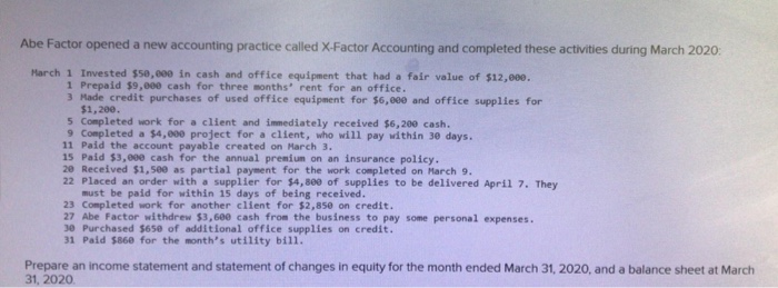  Abe Factor opened a new accounting practice called X-Factor Accounting and