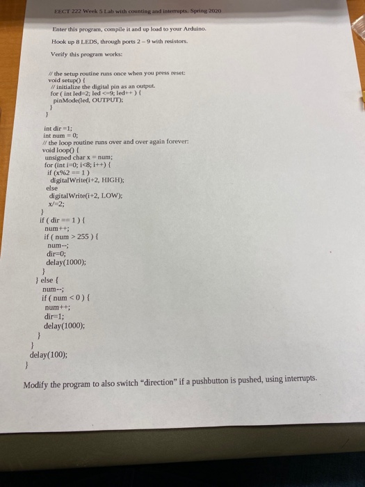  EECT 222 Week 5 Lab with counting and interrupts. Spring 2020